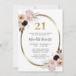 Invitation 21e anniversaire Rose Gold Metallic Floral Party