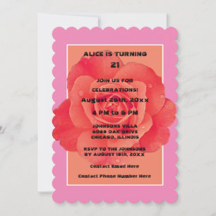 Invitation 21e Anniversaire Rose Orange Floral Rose moderne
