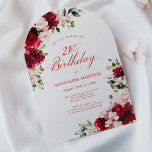Invitation 21e Anniversaire Rose rouge Peony rose Arc floral<br><div class="desc">Des roses rouges et des pivoines roses rousses sont nichées dans des feuilles vert foncé sur cette invitation d'anniversaire. La calligraphie classique indique à vos invités que c'est un anniversaire important et qui est le célébrant de l'anniversaire. Cet article fait partie de la collection Red Rose Pink Peony. Il contient...</div>