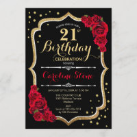 21e anniversaire - Roses rouges noires d'or