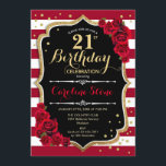 Invitation 21e anniversaire - Rouge or noir blanc rayures Ros<br><div class="desc">21st Birthday Invitation Elégant vin marsala rouge noir blanc design avec fausse parties scintillant or. Bandes rouges foncées avec roses. Parfait pour une soirée d'anniversaire élégante.</div>