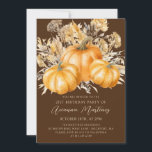 Invitation 21e anniversaire Rustic Boho Citrouille automne Fo<br><div class="desc">D'élégants citrouilles d'aquarelle orange sont nichés dans une variété de feuillages et de fleurs d'automne. Un arrière - plan brun foncé et riche le cadre à la perfection. Parfait pour une fête d'automne.</div>