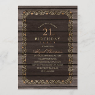 Invitation 21e anniversaire Rustic Wood Fancy Country Party