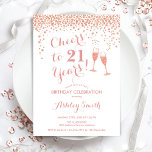 Invitation 21e Anniversaire Salue À 21 Ans Rose Or Blanc<br><div class="desc">Invitation du 21e anniversaire. Salutations À 21 Ans ! Design élégant en or blanc et rose. Il comprend des verres à champagne,  des caractères de script et des confettis. Parfait pour une fête d'anniversaire élégante. Personnalisez avec vos propres détails. Peut être customisé pour montrer n'importe quel âge.</div>