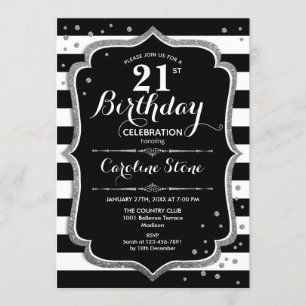 Invitation 21e anniversaire - Silver Black White Stripes
