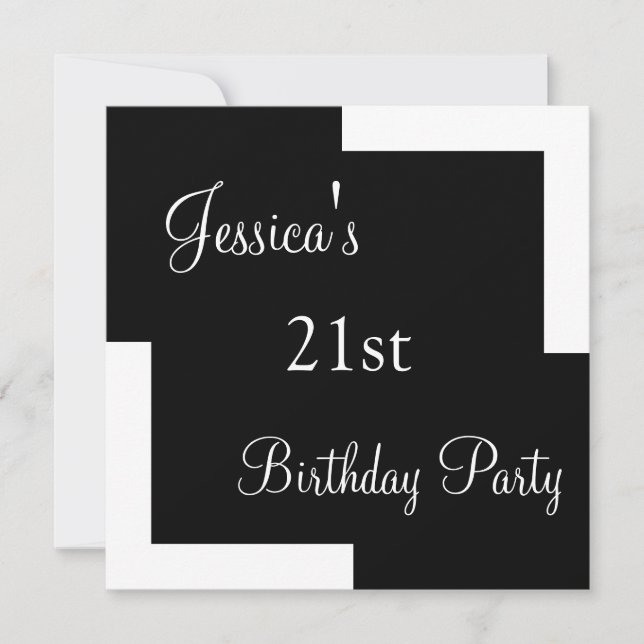 Invitation 21e anniversaire Simple noir et blanc (Devant)