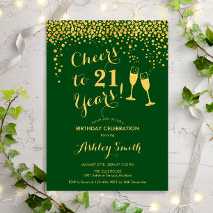 Invitation 21e Anniversaire - Soirée À 21 Ans Gold Green