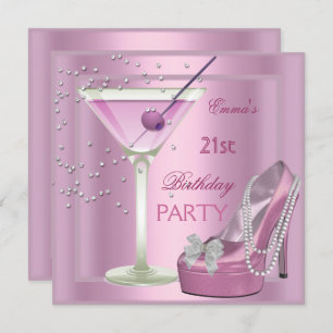 Invitation 21e Anniversaire Soirée Martini Rose Haut talon Ch