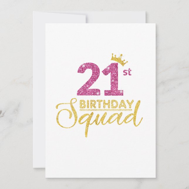 Invitation 21e Anniversaire Squad Party Crown Pink Gold (Devant)