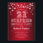 Invitation 21e Anniversaire Surprise - Noir Rouge Blanc<br><div class="desc">Invitation à la fête du 21e anniversaire Surprise. Design noir rouge blanc avec des lumières à cordes de fées. Design élégant parfait pour une célébration anniversaire surprise et classe.</div>