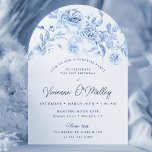 Invitation 21e anniversaire Surprise Party Blue Floral Arch<br><div class="desc">Elégant bleu rose floral de 21e anniversaire surprise invitation en forme d'arc de fête.</div>
