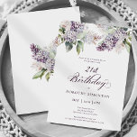 Invitation 21e anniversaire Surprise Party Purple Lilac Fleur<br><div class="desc">Des lilas mauve à l'aquarelle douce créent une jolie invitation au printemps 21 ans. La calligraphie ajoute une esthétique élégante. Cette invitation d'anniversaire est disponible en version traditionnelle et téléchargeable.</div>