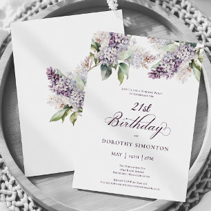Invitation 21e anniversaire Surprise Party Purple Lilac Fleur