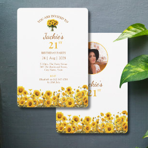 Invitation 21e anniversaire Tournesol Rustique photo florale