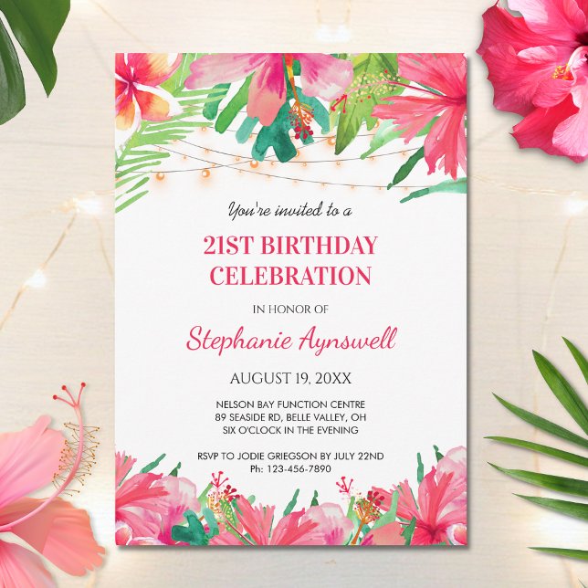 Invitation 21e anniversaire Tropical String Lights Hawaiian (Créateur téléchargé)
