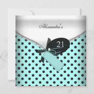 Invitation 21e anniversaire Turquoise noir blanc Polka Dot Bo