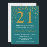 Invitation 21e anniversaire Turquoise or Confetti Dot Glam Ch<br><div class="desc">Célébrez votre anniversaire avec ce Glam Stylish 21e anniversaire Turquoise Confetti Dots Invitation</div>