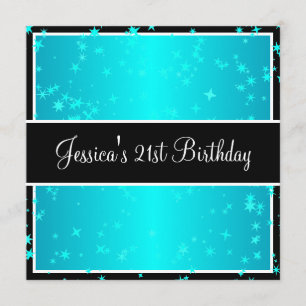 Invitation 21e Anniversaire Turquoise Stars Black & White
