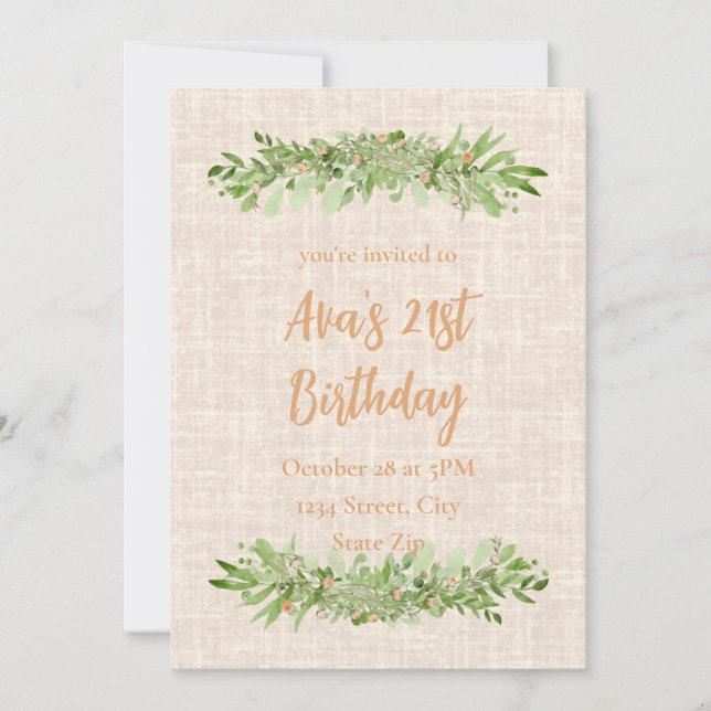 Invitation 21e Anniversaire - Verdure lin | Vingt (Devant)