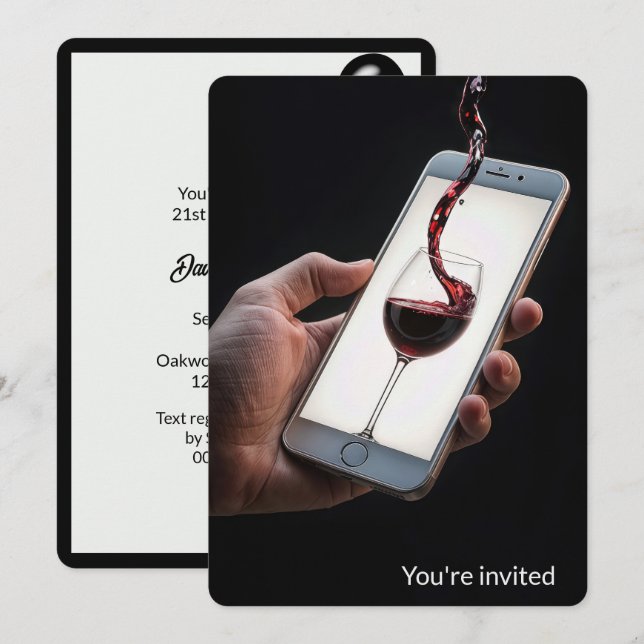 Invitation 21e Anniversaire Vin de fête sur écran Smartphone (Devant / Derrière)