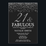 Invitation 21e anniversaire Vingt-et-un et l'argent fabuleux<br><div class="desc">21e invitation d'anniversaire. 21 et Fabulous. Noir et argent.Paillette argent.Fête d'anniversaire pour adulte. Pour les hommes ou les femmes.
Pour plus de personnalisation,  cliquez sur le bouton "Customiser" et utilisez notre outil de conception pour modifier ce modèle.</div>