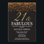 Invitation 21e anniversaire Vingt-et-une Parties scintillant<br><div class="desc">21e invitation d'anniversaire. 21 et Fabulous. Noir et Or. Parties scintillant d'or.Fête d'anniversaire pour adulte. Pour les hommes ou les femmes.
Pour plus de personnalisation,  cliquez sur le bouton "Customiser" et utilisez notre outil de conception pour modifier ce modèle.</div>