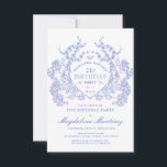 Invitation 21e anniversaire Vintage français Bleu Floral Cres<br><div class="desc">Une élégante crête vintage de fleurs bleues françaises occupe le devant de la scène pour cette invitation intemporelle à l'anniversaire. Orné,  formel et très féminin fera que toute femme d'anniversaire se sentira très spéciale. Des fournitures de partie de coordination sont disponibles.</div>
