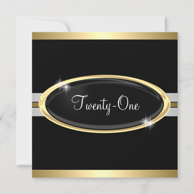 Invitation 21e Elegant Gold Black & White Stars 2 (Devant)