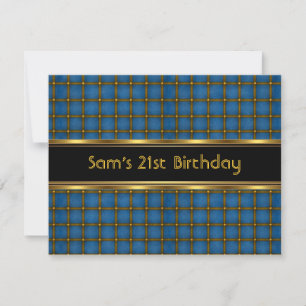 Invitation 21e fête d'anniversaire Black Blue Gold Mans