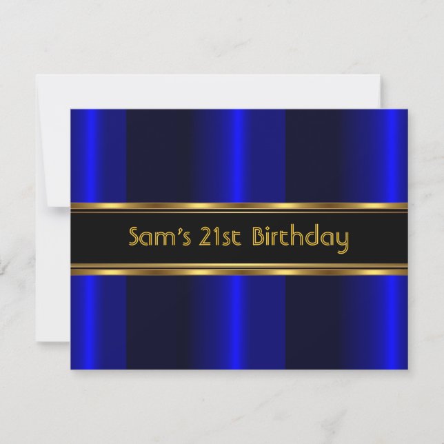 Invitation 21e fête d'anniversaire Black Cobalt Blue Gold Man (Devant)