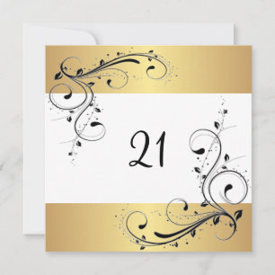 Invitation 21e fête d'anniversaire Black Gold Floral