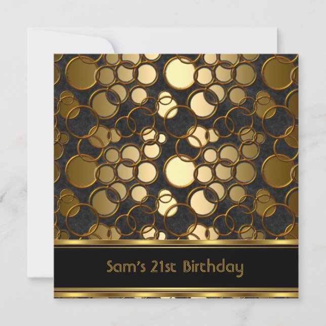 Invitation 21e fête d'anniversaire Black Gold Ornate Jewel Ma (Devant)