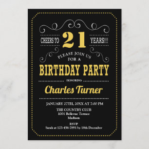 Invitation 21e fête d'anniversaire - Black Gold White