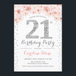 Invitation 21e fête d'anniversaire - Blanc Argent rose<br><div class="desc">21st Birthday Party Invitation Design élégant en fausse parties scintillant argent,  rose et blanc. Elégante invitation à la floraison avec diamants et roses. Parfait pour une célébration de glamour. S'il vous plaît,  envoyez-moi un message si vous avez besoin d'une personnalisation plus poussée.</div>