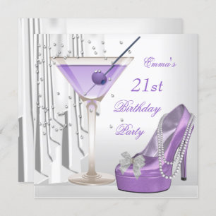 Invitation 21e fête d'anniversaire Blanc Lilac Martini Pearl