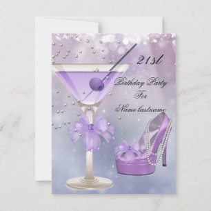 Invitation 21e fête d'anniversaire blanc Lilac Martini violet