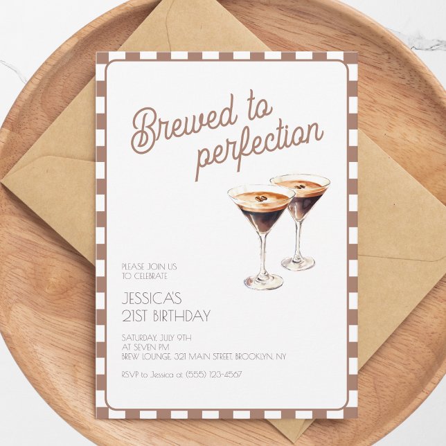 Invitation 21e Fête d'anniversaire brune de l'Espresso Martin (21st Espresso Martini Brewed Brown Birthday Party Invitation)