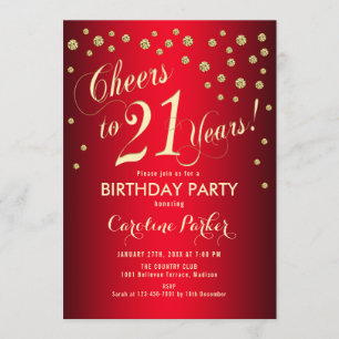 Invitation 21e fête d'anniversaire - Gold Red