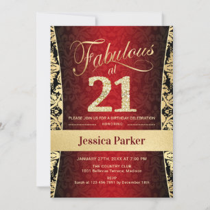 Invitation 21e fête d'anniversaire - Gold Red Black