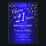 Invitation 21e fête d'anniversaire - Gold Royal Blue<br><div class="desc">21st Birthday Party Invitation Design élégant avec fausse parties scintillant or et rouge. Salutations à 21 ans !</div>