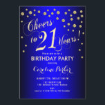 Invitation 21e fête d'anniversaire - Gold Royal Blue<br><div class="desc">21st Birthday Party Invitation Design élégant avec fausse parties scintillant or et rouge. Salutations à 21 ans !</div>