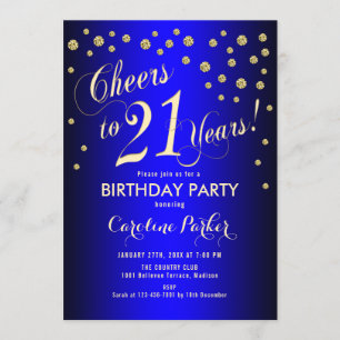 Invitation 21e fête d'anniversaire - Gold Royal Blue