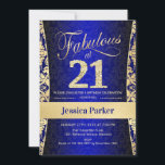 Invitation 21e fête d'anniversaire - Gold Royal Blue<br><div class="desc">21e anniversaire de fête Invitation en bleu royal et or. Elégante carte invitation avec faux or parties scintillant et diamants. Fonctionne avec un modèle damask et une police de script. Fabuleux à vingt et un ! Design classique parfait pour une soirée élégante. S'il vous plaît, envoyez-moi un message si vous...</div>