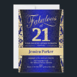 Invitation 21e fête d'anniversaire - Gold Royal Blue<br><div class="desc">21e anniversaire de fête Invitation en bleu royal et or. Elégante carte invitation avec faux or parties scintillant et diamants. Fonctionne avec un modèle damask et une police de script. Fabuleux à vingt et un ! Design classique parfait pour une soirée élégante. S'il vous plaît, envoyez-moi un message si vous...</div>