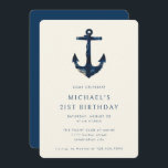 Invitation 21e fête d'anniversaire Marine Ancre nautique bleu<br><div class="desc">21e fête d'anniversaire Moderne Elégant Marine Bleu Ancre nautique Invitation</div>