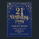 Invitation 21e fête d'anniversaire - Marine & Gold<br><div class="desc">Invitation de fête du 21e anniversaire. Design élégant en bleu marine et faux parties scintillant or. Comprend des polices de caractères et des confettis stylisés. Message-moi si vous avez besoin d'âge personnalisé.</div>