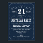 Invitation 21e fête d'anniversaire - Marine White<br><div class="desc">Invitation de fête du 21e anniversaire. Elégant style marine et blanc rétro avec police de script. Salut à 21 ans ! Message-moi si vous avez besoin d'une personnalisation plus poussée.</div>