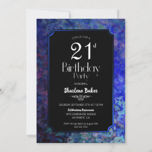 Invitation 21e fête d'anniversaire Noir avec frontière bleue