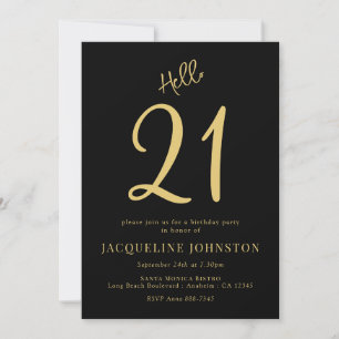 Invitation 21e fête d'anniversaire Noir et Or