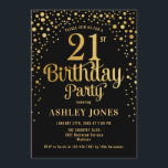 Invitation 21e fête d'anniversaire - Noir & Or<br><div class="desc">Invitation de fête du 21e anniversaire. Design élégant en or noir et faux parties scintillant. Comprend des polices de caractères et des confettis stylisés. Message-moi si vous avez besoin d'âge personnalisé.</div>